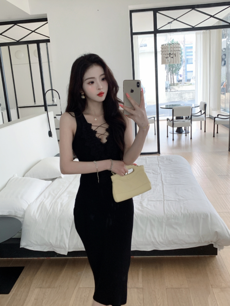 Spring slim dress lace V-neck T-back for women