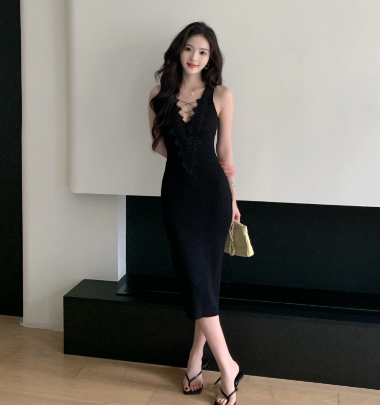 Spring slim dress lace V-neck T-back for women