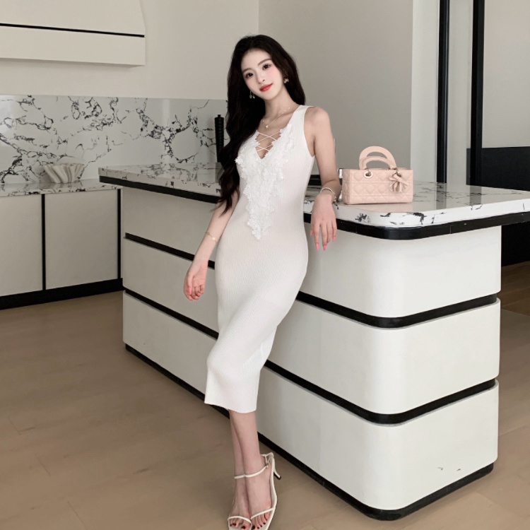 Spring slim dress lace V-neck T-back for women