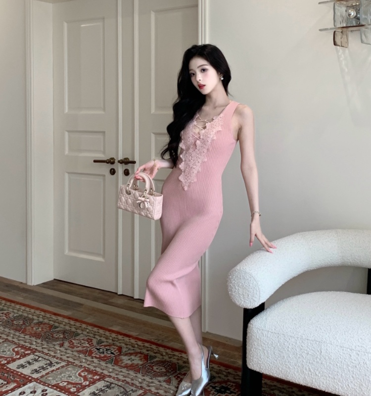 Spring slim dress lace V-neck T-back for women