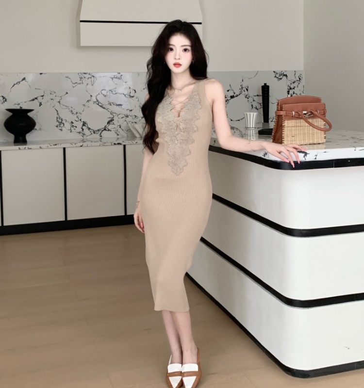 Spring slim dress lace V-neck T-back for women