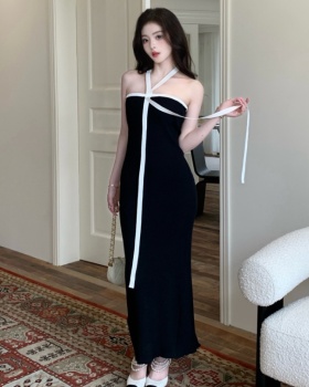 Summer knitted dress wrapped chest long dress