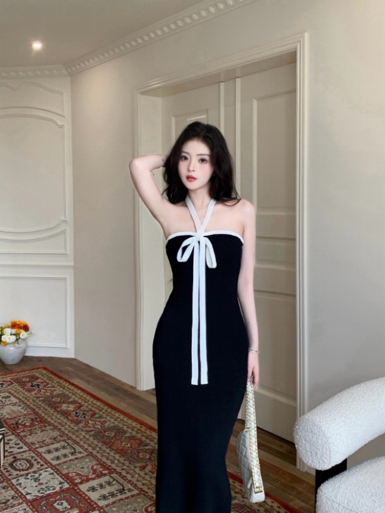 Summer knitted dress wrapped chest long dress