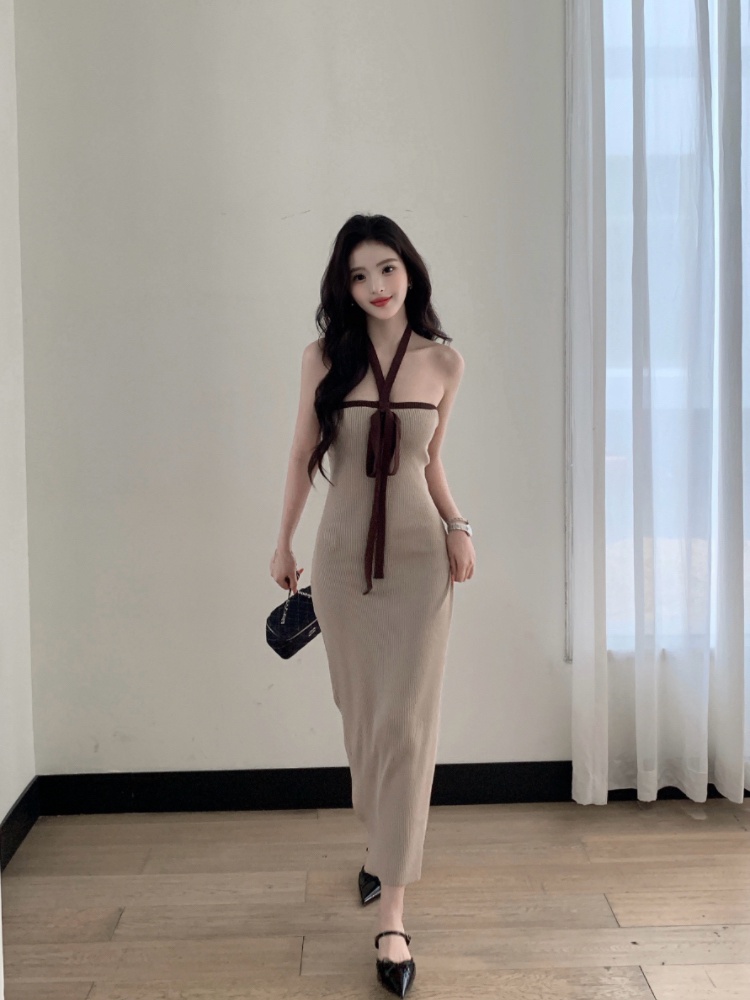 Summer knitted dress wrapped chest long dress