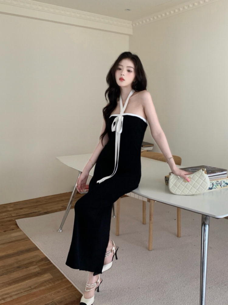 Summer knitted dress wrapped chest long dress