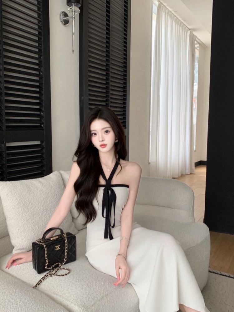 Summer knitted dress wrapped chest long dress