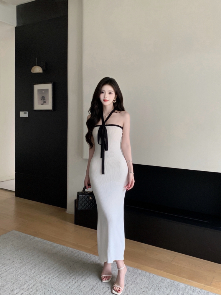 Summer knitted dress wrapped chest long dress