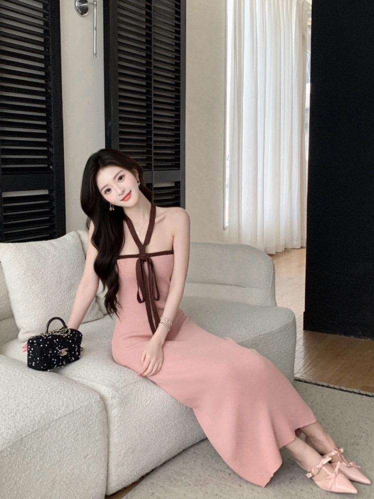 Summer knitted dress wrapped chest long dress