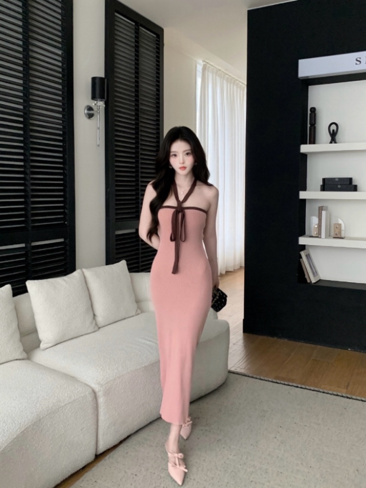 Summer knitted dress wrapped chest long dress