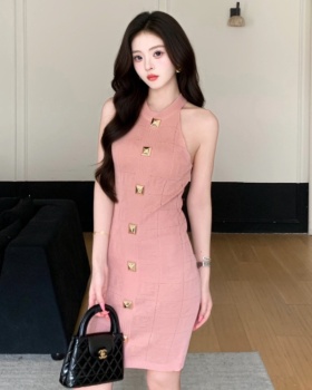 Halter package hip dress summer knitted T-back