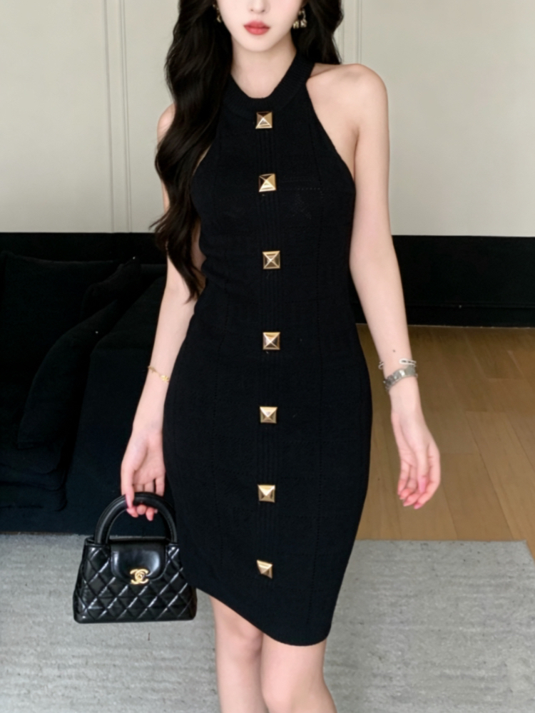 Halter package hip dress summer knitted T-back