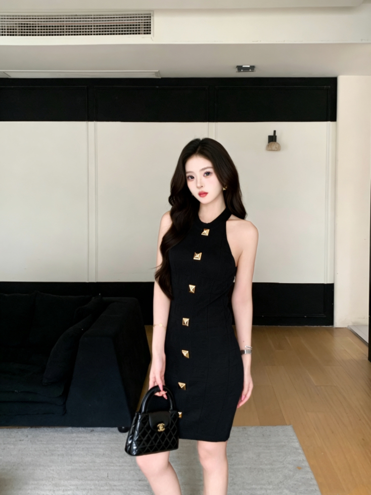 Halter package hip dress summer knitted T-back