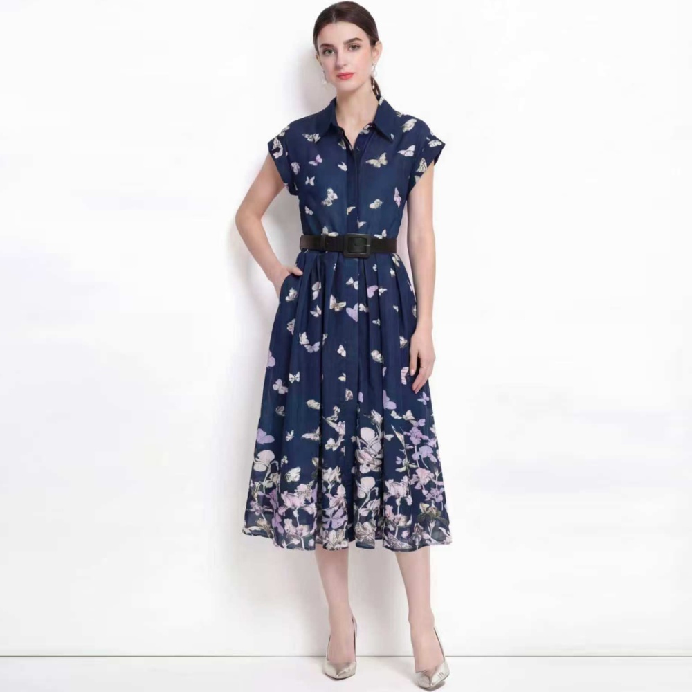 Printing summer dress short sleeve long dress