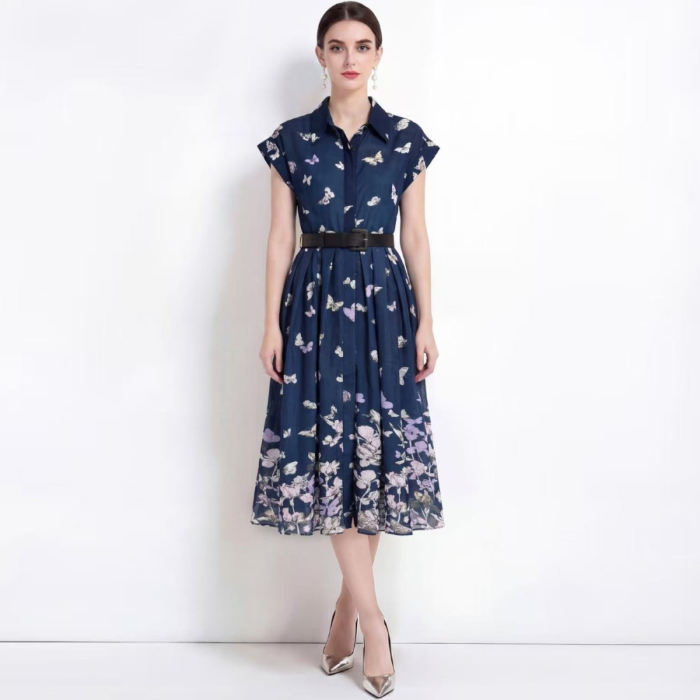 Printing summer dress short sleeve long dress