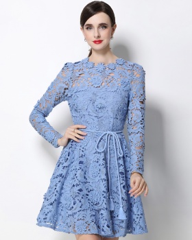 Lady France style tender long sleeve flowers dress
