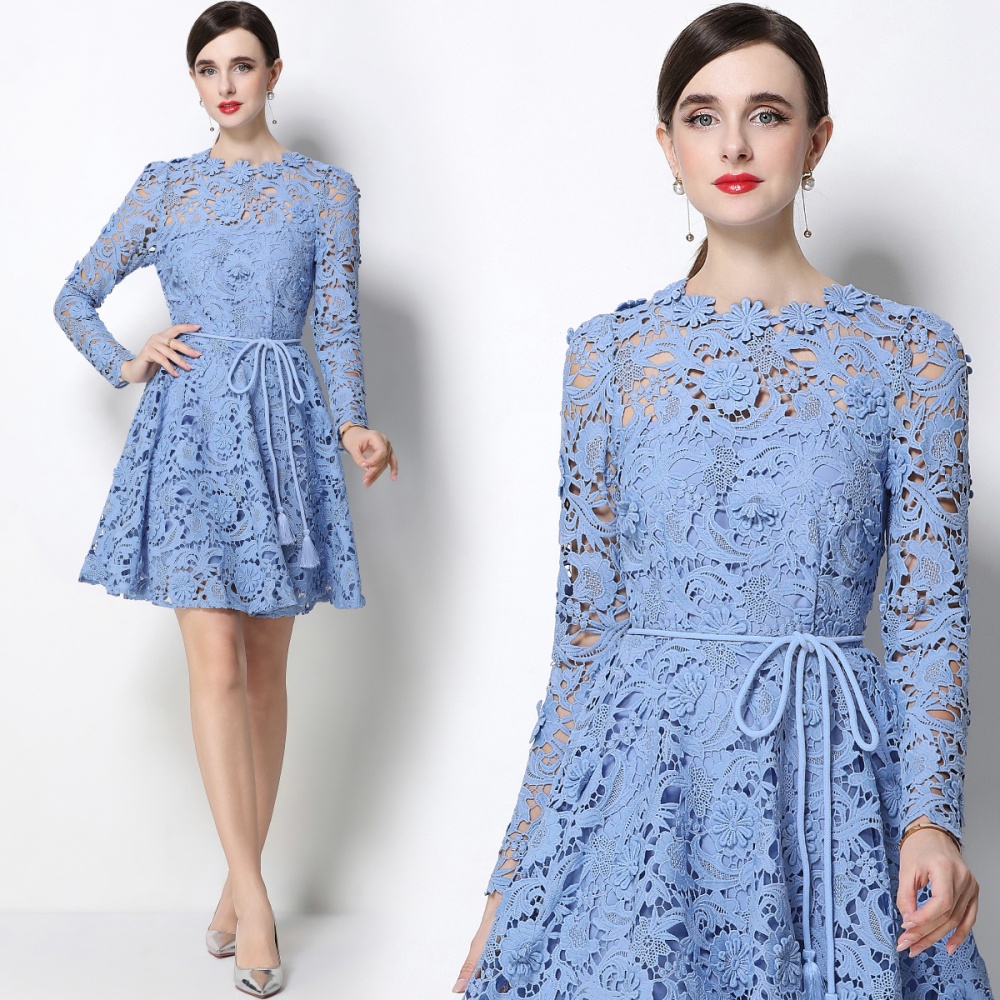 Lady France style tender long sleeve flowers dress