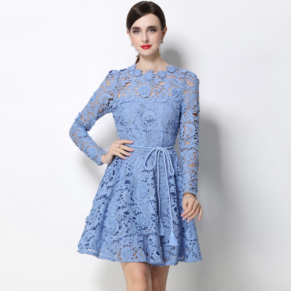 Lady France style tender long sleeve flowers dress