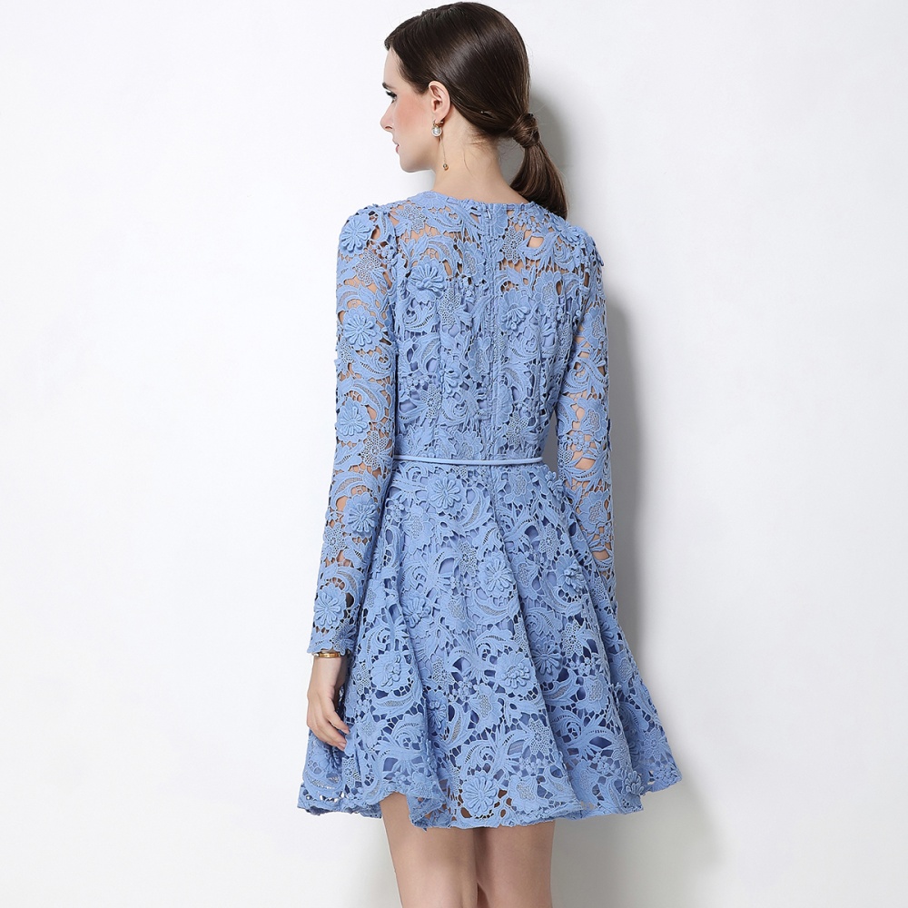 Lady France style tender long sleeve flowers dress