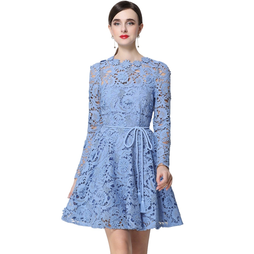 Lady France style tender long sleeve flowers dress