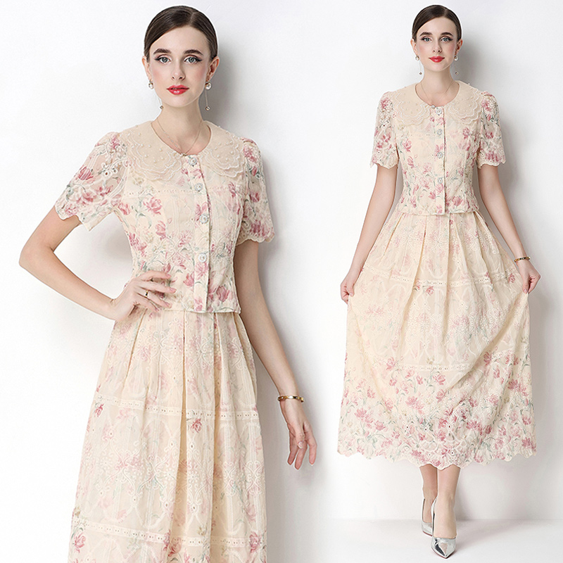 Fashion printing slim light luxury skirt a set