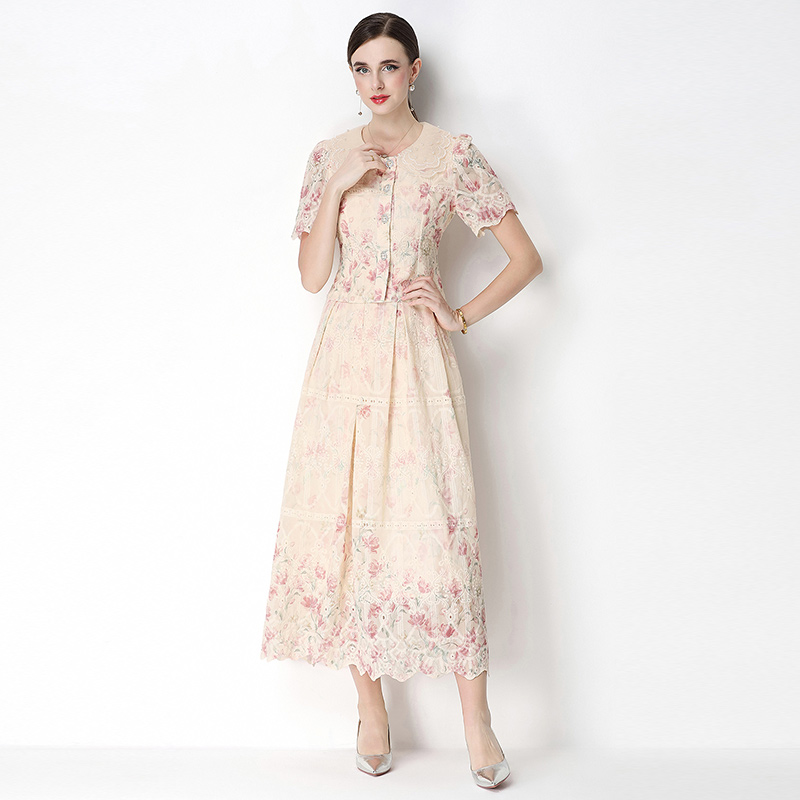 Fashion printing slim light luxury skirt a set