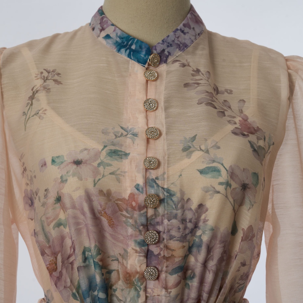 Printing slim T-back lotus leaf edges dress