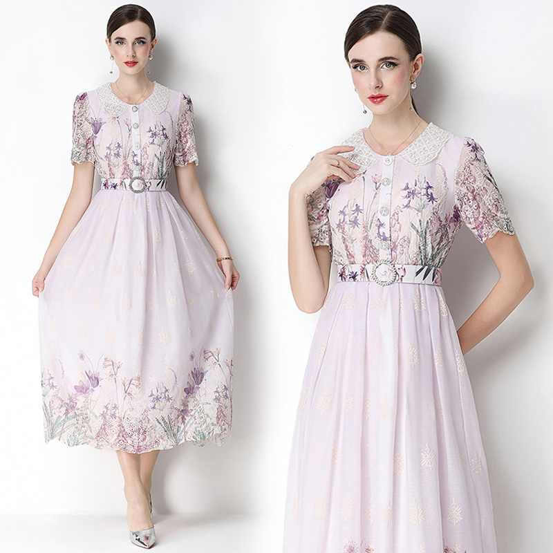 Embroidery slim fashion light luxury printing dress