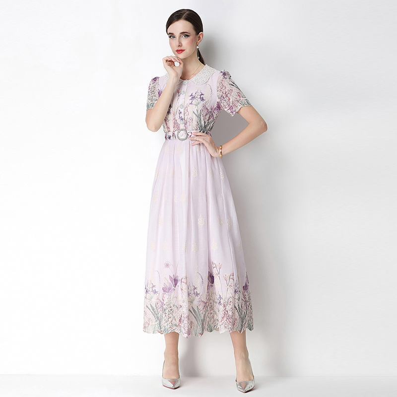 Embroidery slim fashion light luxury printing dress