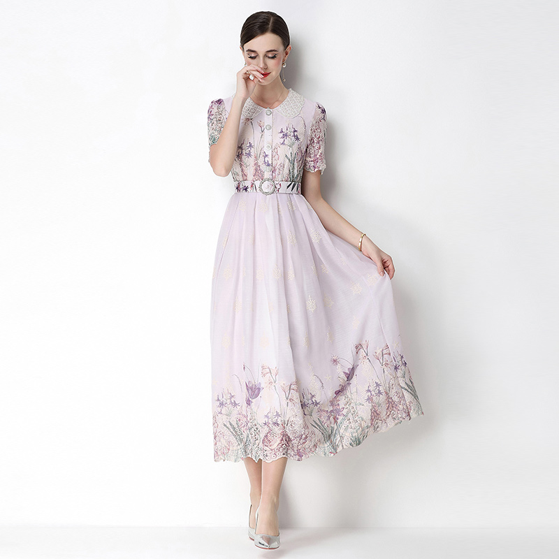 Embroidery slim fashion light luxury printing dress