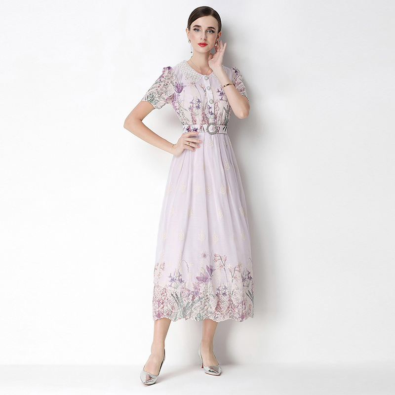 Embroidery slim fashion light luxury printing dress