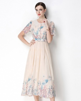 Embroidery printing fashion slim light luxury dress