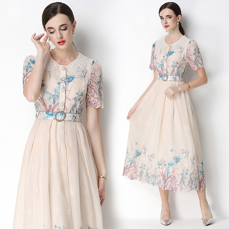 Embroidery printing fashion slim light luxury dress