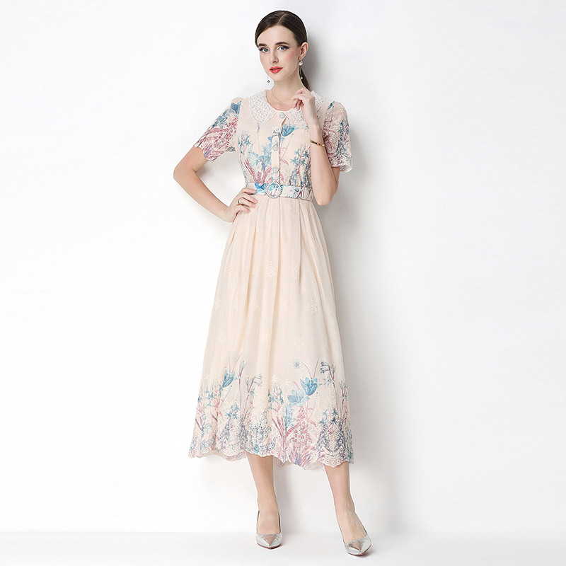 Embroidery printing fashion slim light luxury dress