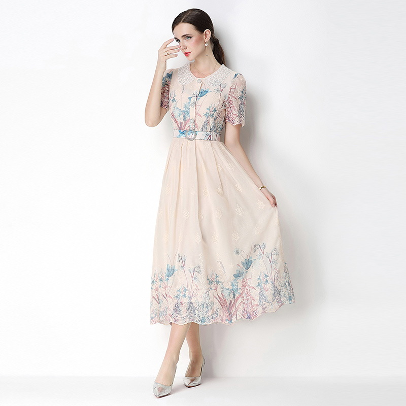 Embroidery printing fashion slim light luxury dress