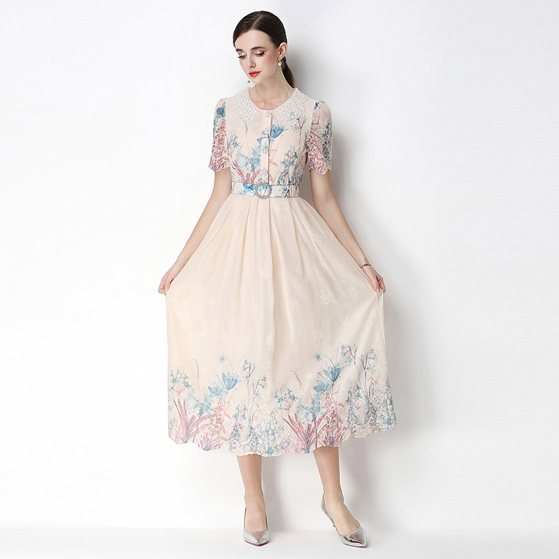 Embroidery printing fashion slim light luxury dress