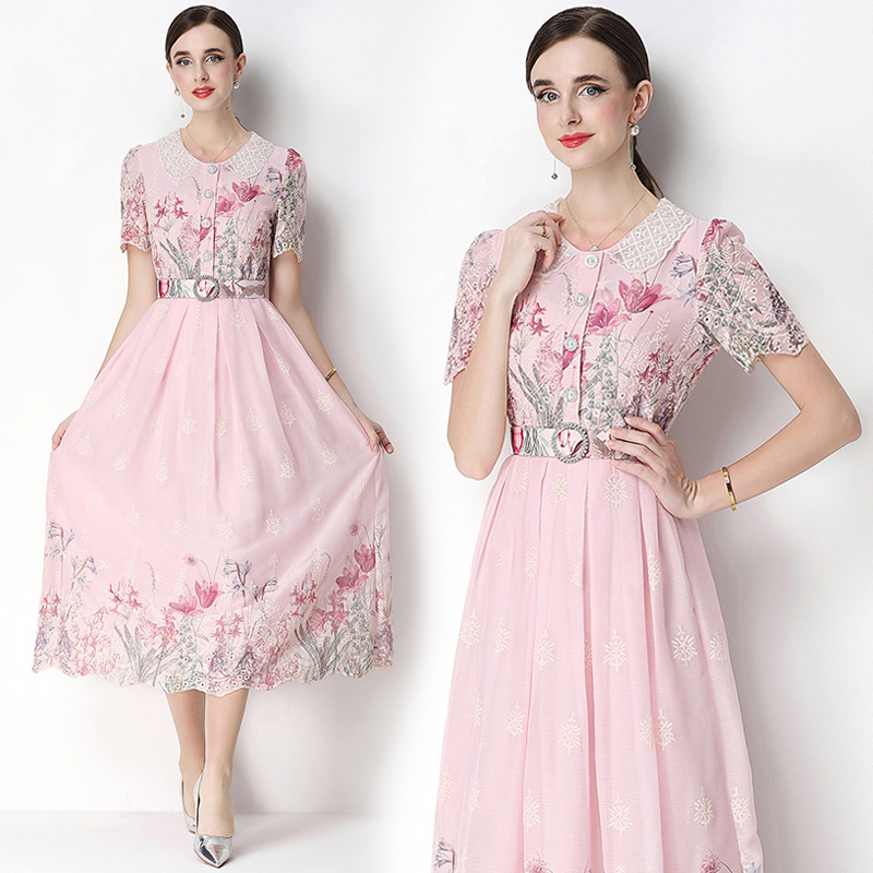 Fashion slim embroidery light luxury printing dress