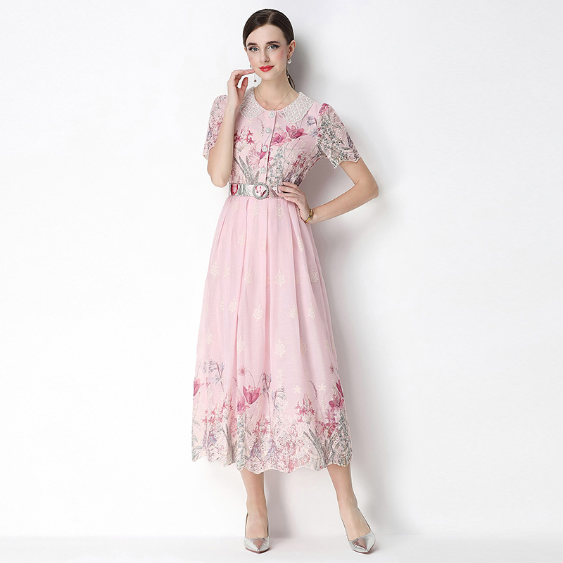 Fashion slim embroidery light luxury printing dress