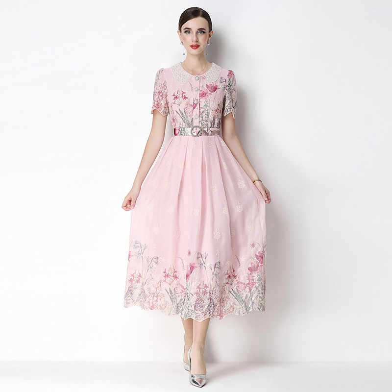 Fashion slim embroidery light luxury printing dress