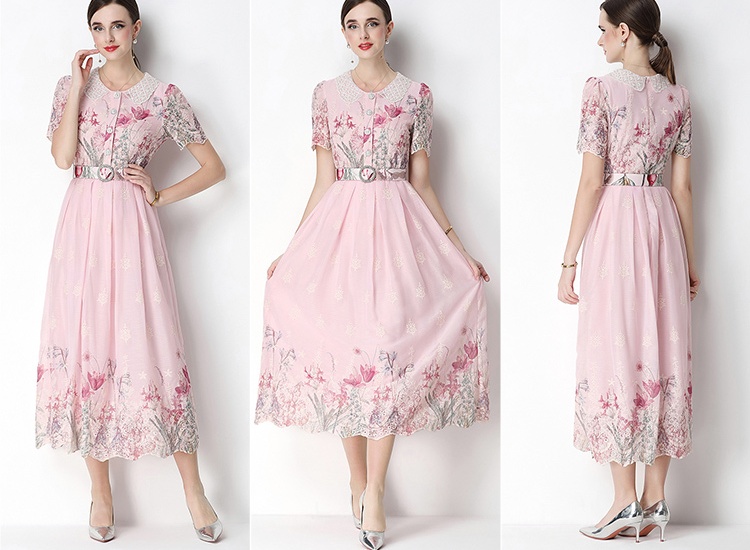 Fashion slim embroidery light luxury printing dress