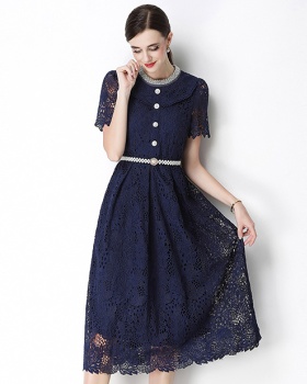 Lace long hollow short sleeve slim dress