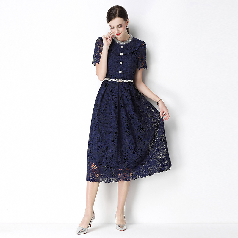 Lace long hollow short sleeve slim dress