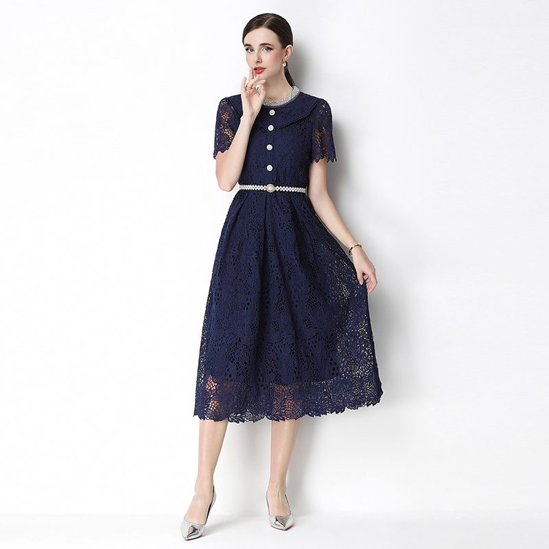 Lace long hollow short sleeve slim dress