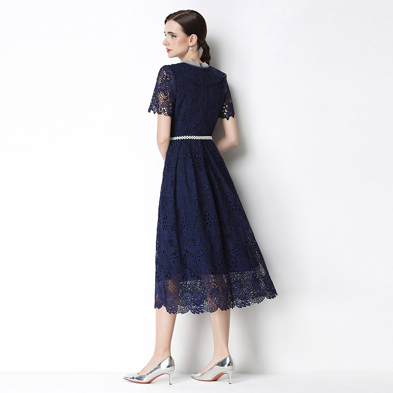 Lace long hollow short sleeve slim dress