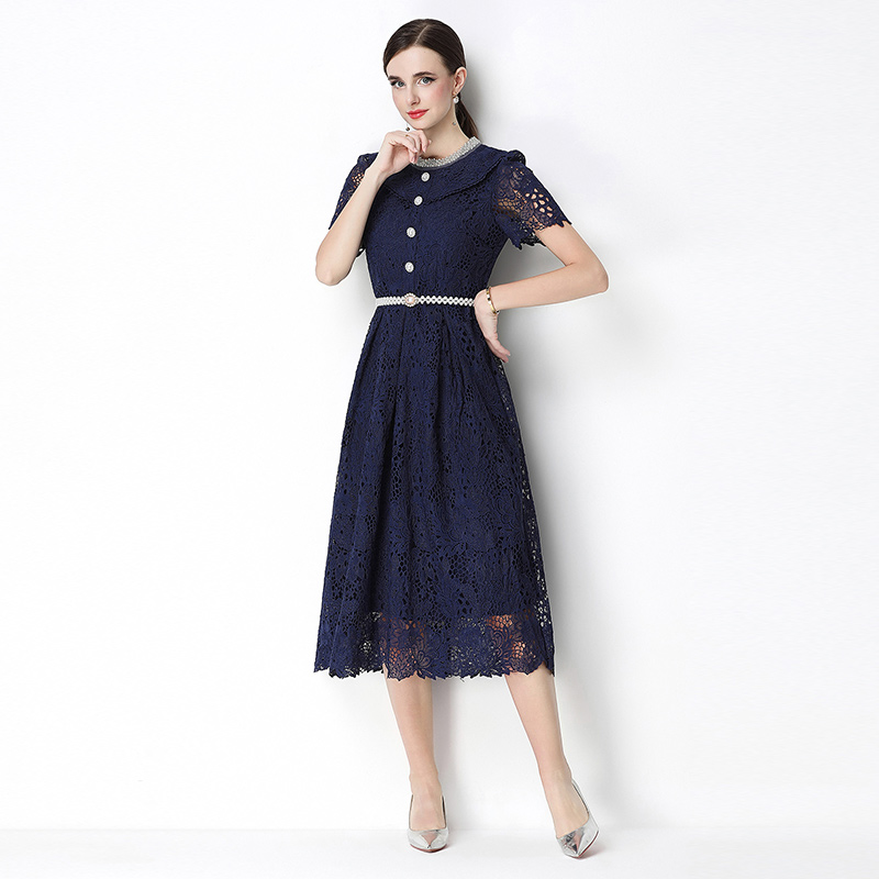 Lace long hollow short sleeve slim dress