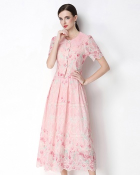 Printing embroidery light luxury slim fashion skirt a set