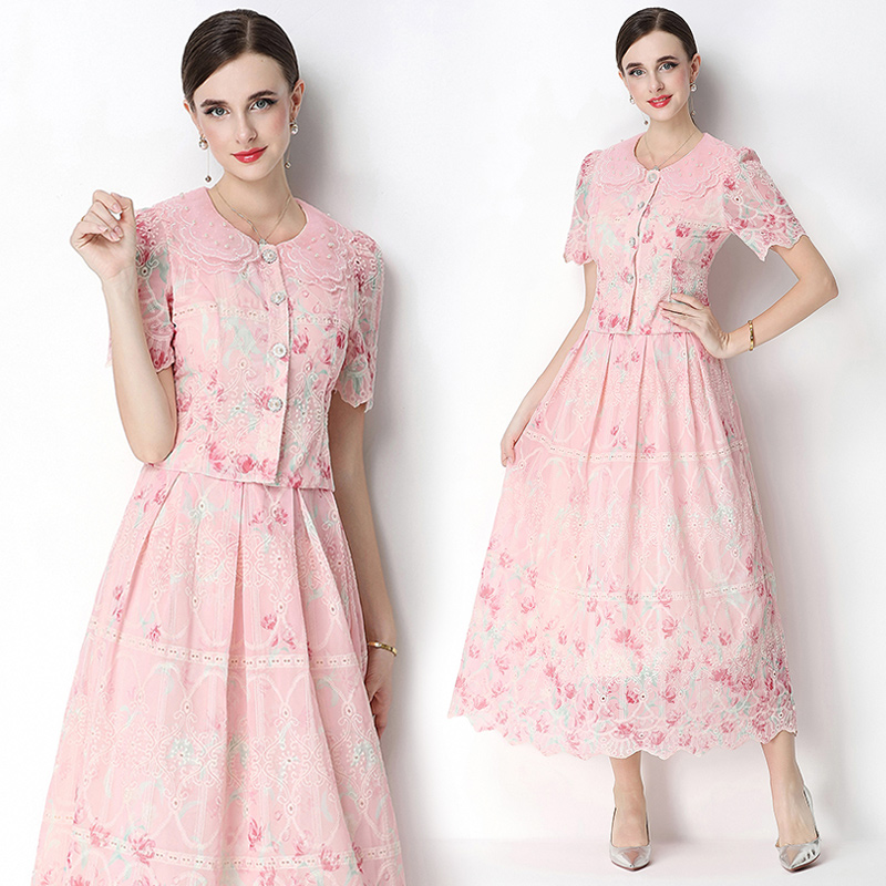 Printing embroidery light luxury slim fashion skirt a set