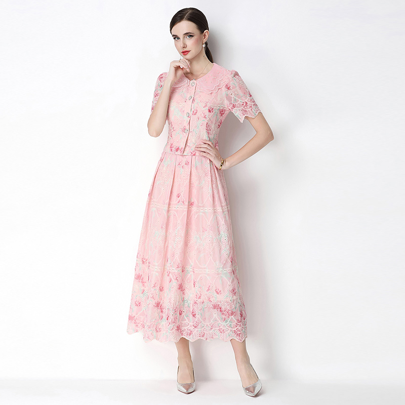 Printing embroidery light luxury slim fashion skirt a set