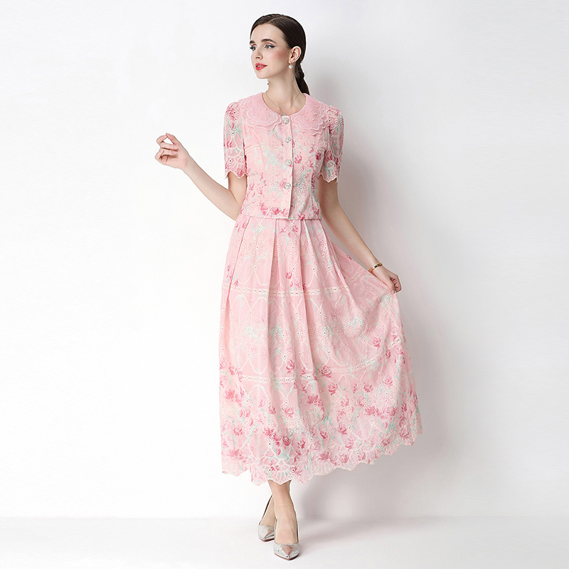 Printing embroidery light luxury slim fashion skirt a set