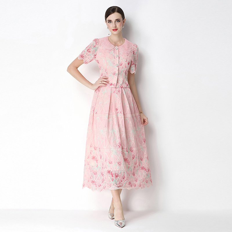 Printing embroidery light luxury slim fashion skirt a set