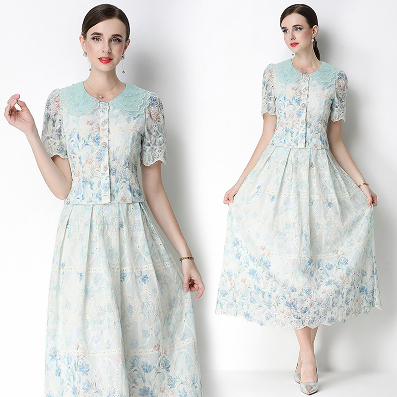 Slim embroidery printing light luxury fashion skirt a set